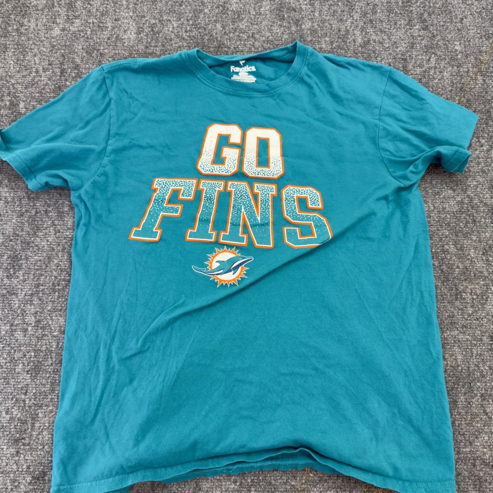 Fanatics Miami Dolphins Go Fins Graphic T-Shirt Teal Size Medium
